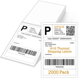 SJPACK 4" x 6" Thermal Labels, 2000 Fanfold Labels, Direct Thermal Shipping Label Compatible with Nelko, Rollo, Zebra, Brother, Orgbro, Munbyn, Jadens Shipping Label Printer, Commercial Grade