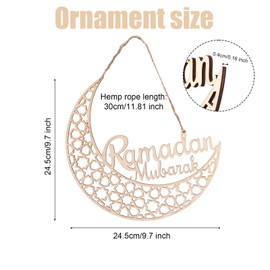 Eid Mubarak Door Sign, Ramadan Hollow Door Ornament Ramadan Decorations Wood Door Hanger Moon Shape Decor Wooden Hanging Ramadan Mubarak Wreath for Muslim Party Islamic Home Walls