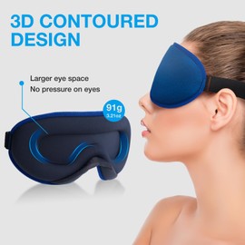 LYSIAN LYSIAN Cooling Sense 3D Sleep Eye Mask for Women Men, Eye Mask with Contoured Design with 5 Pair Ear Plugs, Block Light for Deep Sleep - Blue
