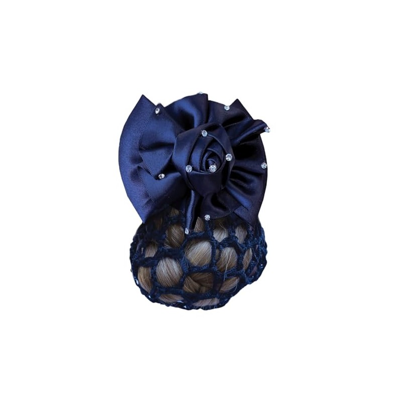 Equetech Dressage Hair Rosette Ribbon Bow Clip & Net (Navy/Crystal)