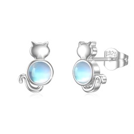 Moonstone Stud Earrings, Heart Moonstone / Hedgehog / Unicorn / Moon Star / Penguin Stud Earrings, 925 Sterling Silver, Rainbow Moonstone, Stud Earrings, Hypoallergenic Earrings for Women, Children, Sterling Silver