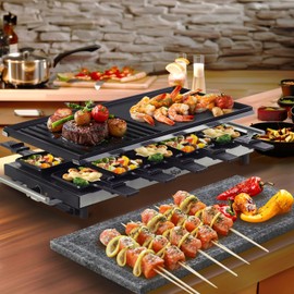 Artestia 1500W Large Size Raclette Cheese Grill Adjustable Temperature Korean BBQ Grill, Cheese Raclette with Grill Stone and Food-Grade Ceramic Glaze Reversible Aluminum Plate for Parties Family