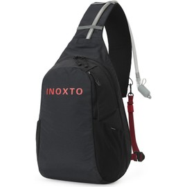 IX INOXTO Crossbody Sling Bag for Men Women,Sling Backpack Shoulder Chest Bag Daypack with 500ML Soft Flask for Hiking Travel (Black With 500ML)