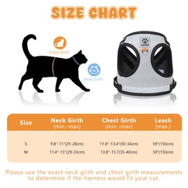 Cat Harness with Lead, Escape Proof, Cat Lead and Harness Cat Set, Cat Harness Escape Proof for Cats and Dogs, with 5 m/16.4 Feet Cat Lead, Adjustable Cat Vest (Grey, S)
