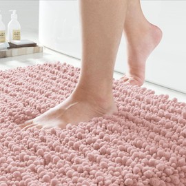 Yimobra Bath Rug Mat, 32 x 20, Soft Shaggy Non-Slip Chenille Bathroom Rugs, Large Size, Super Absorbent and Thick, Machine Washable Bathroom mat, Tub and Shower, Home Decor Accessories, Light Pink