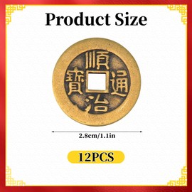 12 Pcs Chinese Feng Shui Coins Brass 1.1 Inch I Ching Coins Chinese Fortune Lucky Coin for Divination Good Luck Wealth and Success