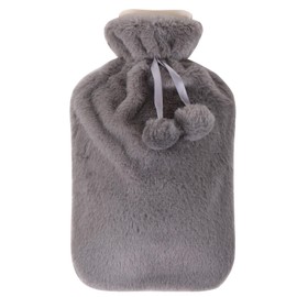Vencier Large 2L Hot Water Bottle with Plush Cover & Bobble - Durable, Washable Heating Pad for Body Pain Relief & Cosy Nights - Perfect for Aches, Pains, and Thoughtful Gifts (Grey Plush)