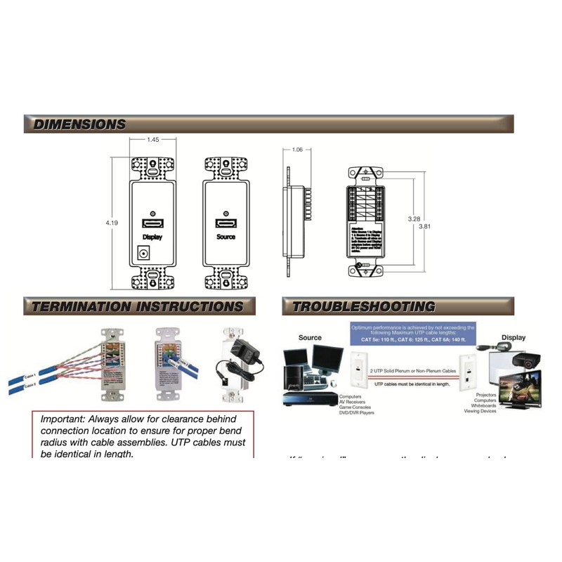 Generic HDMI HD Extender Wall Plate Set Transmitter & Receiver