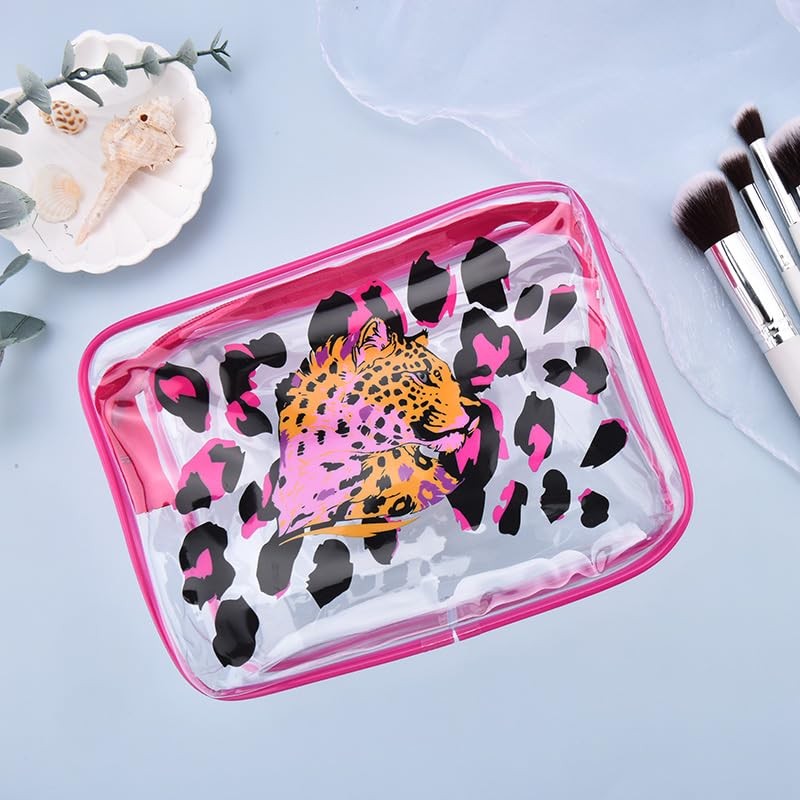 Leopard Print Clear Makeup Bag for Women Girls Transparent PVC