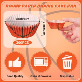 Maxcheck 300 Pcs Basketball Cupcake Liners Basketball Cupcake Wrappers Basketball Baking Cups Basketball Cupcake Decoration for Birthday Holiday Basketball Party Supplies
