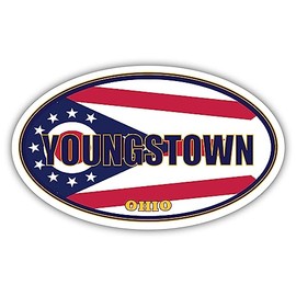 3 Pack 2x3 inches | Youngstown City Ohio State Flag | OH Flag Mahoning County Oval State Colors Construction Toolbox, Hardhat, Lunchbox, Helmet, Mechanic, Luggage