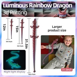 TXB3DOK 31.5 Inch 3D Printed Articulating Dragon - Giant, Long, and Extra Large Dragon Figure for Home Decor and Gifts (Luminous Rainbow, 31.5 inch)