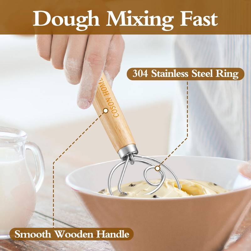 Pack of 2 Danish Dough Whisk, Kitchen Baking Flour Mixing