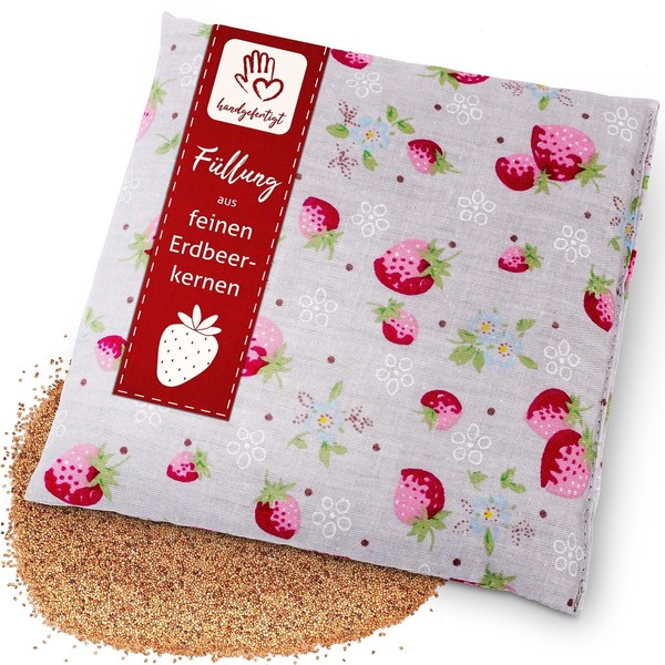 navango® Heat Cushion with Fine Strawberry Kernels I Ideal for Toddlers I Especially Soft I Worry Stone I Grain Pillow with Strawberry Seed Filling I Approx. 15 x 15 cm I Oeko-Tex Cotton I Baby Gift