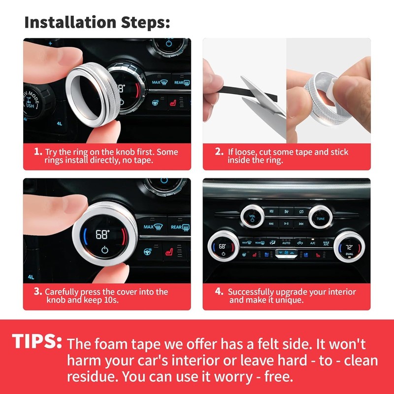 TOPKU Air Conditioner Switch Trim Cover Aluminum Center Console Knob