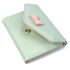 SUMGOGO Womens Girls Wallet Cute Bowknot Trifold Wallet Leather Purse Small Slim Short Wallet Cash Card Holder Bag (Green)