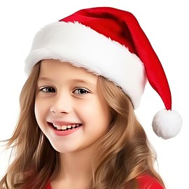 Acenail Santa Hat Christmas Hat Xmas Hats Lining Plush Brim Santa Hats Christmas Caps New Year Festive Holiday Party Hats (Children)