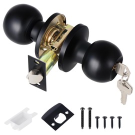 Coolty Door Knob with Lock/Key Front Door Knob Set Exterior Door Knob Lockable Door Handle for Bedroom/Bathroom/Office/Workplace (Black)