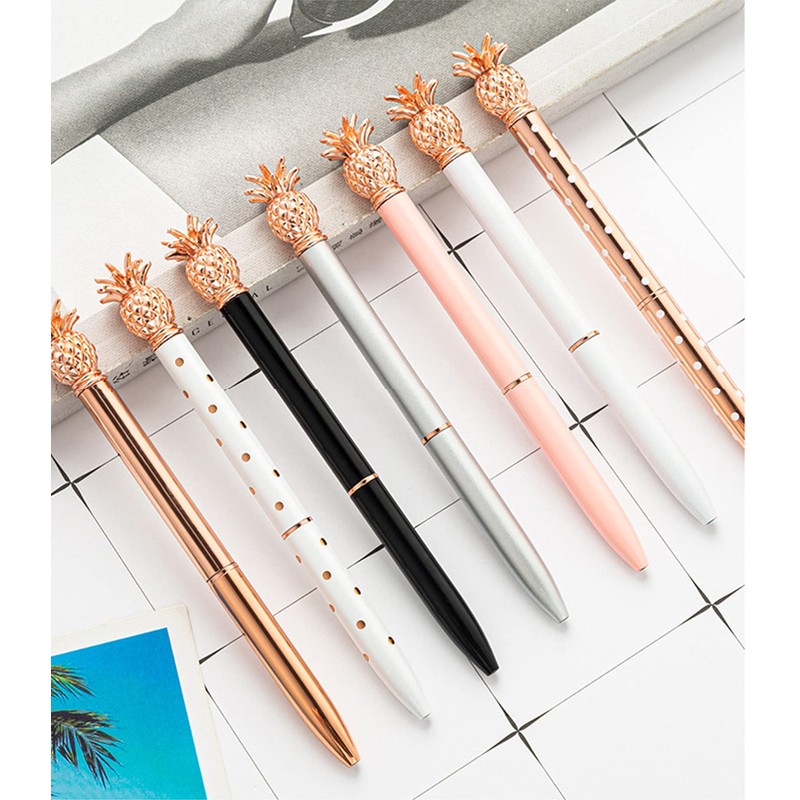 Gullor 6 Pieces Pineapple Pens, Bling Metal Ballpoint Pens for