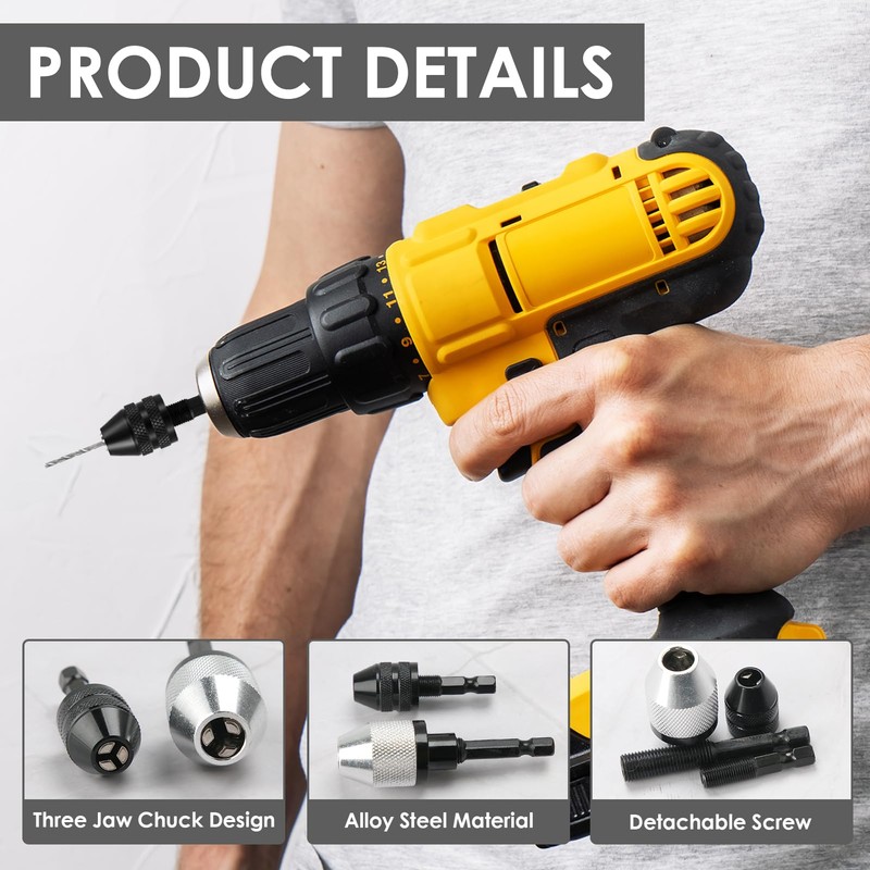 2 Pcs Keyless Drill Chuck Conversion Tool 0.3-3.6mm/0.3-6.5mm, 1/4 Inch