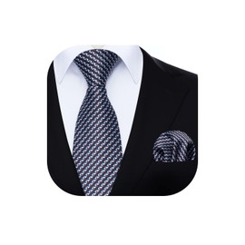 HISDERN Ties for Men Check/Plaid/Polka Dot Tie with Pocket Square Set Wedding Classic Handkerchief Men's Formal Elegant Business, gray
