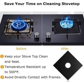 Stove Burner Covers, Gas Stove Burner Liners, MSDADA 8 Pcs 10.6" x 10.6" Gas Stove Protectors with 2 Pcs 21” Stove Gap Covers, 0.2 mm Double Thickness, Reusable, Non-Stick（Black & Grey）21in