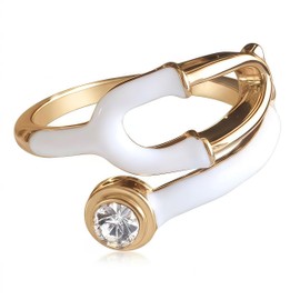 VIEKYBUTTY Stethoscope Ring for Women Cute Geometric Jewelry with Rhinestone Details Gold and White Zinc Alloy for Daily Wear