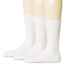 Hugh Ugoli Mens Cotton Dress Socks | Plain Colors, Regular Fit, Crew, Casual Socks | 3 Pack, White, Shoe Size:10-13