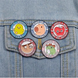 Round Cartoon Enamel Pins Letter Animal Series Brooches Lapel Badge Duck Frog Sloth Capy Enamel Pin for Backpacks Badges Hats Bags Lapel Pins Accessory for Women Girls Gift