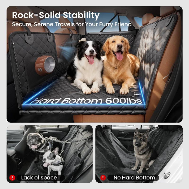 REEVAA 2.0 Hard Bottom Back Seat Cover for Large Dogs,