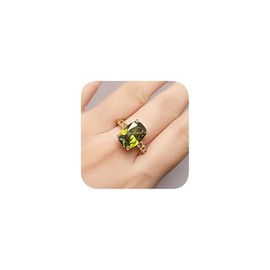 14k Gold Citrine and Peridot Ring Oval Cut Emerald Created Diamond Solitaire Engagement Open Ring Promise Eternity Band Wedding Ring Topaz Birthday Stone Rings for Women Size Adjustable