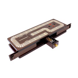 House of Cribbage - Continuous Cribbage Board/Box Inlaid in Wenge Wood/Maple : 4 Track - Cards & Pegs Storage Drawer with Score Marking Fields for Skunks, Corners and Won Games