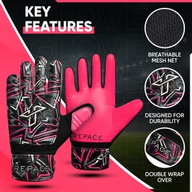 Trepace SPORTS Football Goalkeeper Gloves For Boys Kids Youth Children Soccer Goalie Goalkeeping Glove with Grip Palms (Pink, 7)