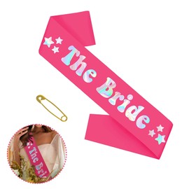 Hot Pink Bride Sash with Iridescent Foil Bridal Sash for Bachelorette Party Wedding Shower Decorations Engagement Gifts Y5MHXNJD