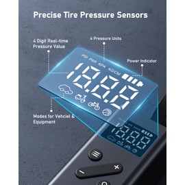 TlinTic Tire Inflator Portable Air Compressor - Mini Electric Cordless Air Pump with Smart Digital Pressure Gauge & LED Light for Car, Bike, Motorcycle, Balls, Pool Floats, 150 PSI (Black)