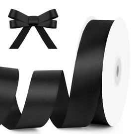 KMER LIFE 1 Inch Wide x 50 Yards Black Single Faced Polyester Satin Ribbon for Wedding Decor, Wreath, Crafts, Gift Wrapping & Other Projects