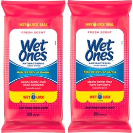 WET ONES Antibacterial Hand Wipes, Fresh Scent 20 ea (Pack of 2)