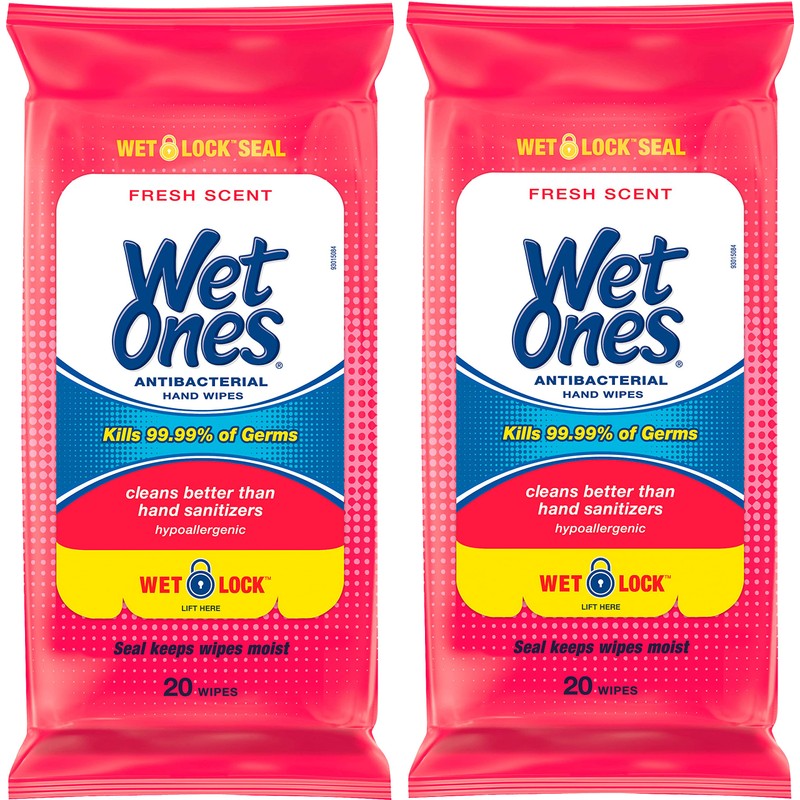 WET ONES Antibacterial Hand Wipes, Fresh Scent 20 ea (Pack