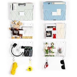 Wall File Holder 6 Pockets Hanging Wall File Organizer, for Papers, Files Clipboard & Magazine Organizer, Wall Mount File Holder Rack for Office Home, White