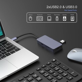 USB 3.0 HUB, USB C Adapter, OBERSTER 6 in 1 USB C Splitter Including 4K HDMI, USB 3.0, 2 USB 2.0, SD/TF Card Readers Ultra Slim Portable Data Hub Compatible with Notebook PC, macOS, Tablets