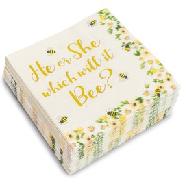 Bee Gender Reveal Party Supplies, Paper Napkins (5 x 5 In, 50 Pack)