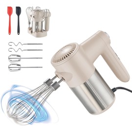 400W Electric Hand Mixer with 9 Speeds & Turbo Boost, 6 Stainless Steel Attachments for Baking, Whipping, Dough Kneading | Digital Display, Eject Button, Dishwasher-Safe Accessories White