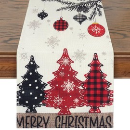 Christmas Table Runner, Xmas Table Runner, Seasonal Table Runners, Winter Holiday Dining Table Runner for Home Party Dinner Decor, 33 x 183 CM (Christmas Trees)