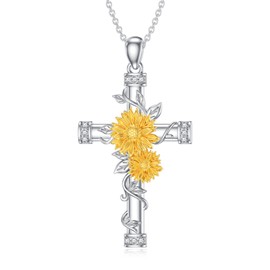 Sonouli Lab Grown Diamond Sunflower Cross Pendant Necklace Diamond Cross Necklace Gift for Women