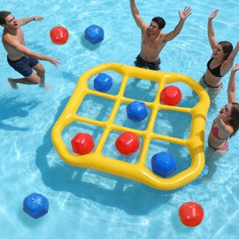 SpaceTime Pool Toys Games Set,53.9 × 51.1 × 5.5 in,Tic Tac Toe Inflatable Pool Floats Adult with 10 Balls,Floating Pool Games for Adults,Inflatable Pool Floaties for Pool Party (Yellow)