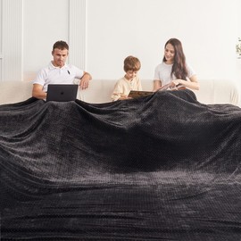 Oversized King Fleece Blanket 120x138 Inches, Seamless Soft Cozy 3D Jacquard Flannel Blanket 10'x11.5' Extra Large for Bed, Sofa, Couch, Travel & Camping, California King Throw, Black Leaf