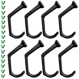 LyyGuanYoo 8 Pack Rustic Cast Iron Hooks, Wall Mount Coat Hanger Hooks, Heavy Duty Farmhouse Railroad Spike Hooks for Hanging Hats, Towels, Coats, Bags, Keys, Clothes, Scarf