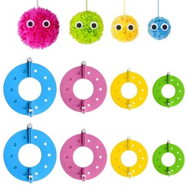 8 Pieces PomPom Maker, Plastic Pompom Maker Set, DIY Fluff Ball Weaver Needle, Pompom Machine, 4 Sizes (3.5/5.5/7/9 cm) for Hats, Scarves, Clothes, Knitted Hat, Crafts