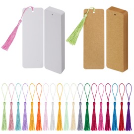 choyaxo 120 Pcs Kraft Paper Blank Bookmarks with 100 Pcs Colorful Tassels Paper Bookmarks for DIY Art Projects, School Supply, Gifts Tags 5.5x2 inch (120)
