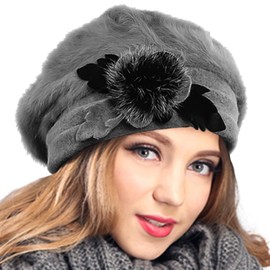 VECRY Women's 100% Wool Bucket Hat Felt Cloche Beret Dress Winter Beanie Hats (Angora-Grey)